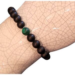 8mm Lava Stone with Malachite Green Bead Bracelet Beaded Essential Oils Stretch